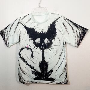 New Crazy cat graphic t-shirt tee M/L